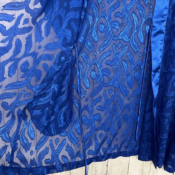 Vintage Contessa Di Roma Blue Sheer Short Sleeve Tie Close Robe Kimono Medium - Picture 3 of 8
